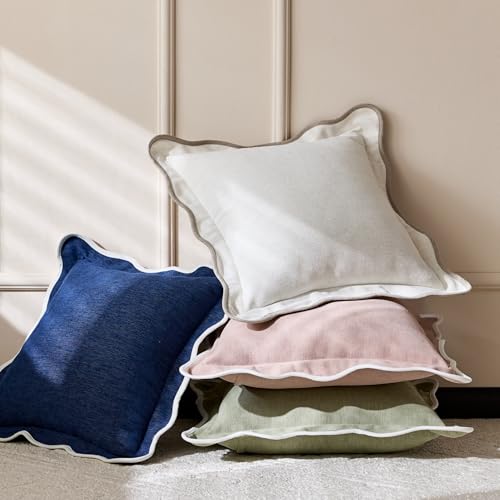 HALANS Scalloped Pink Pillow Cover, 20x20 Inch Boho Textured Throw Pillow
