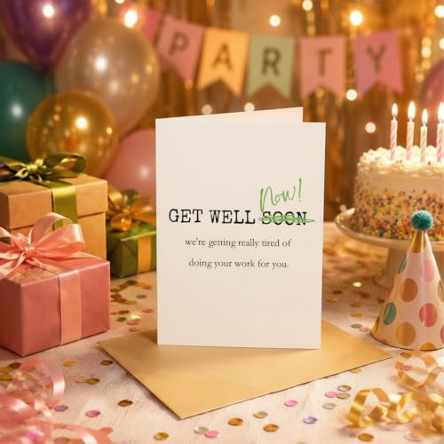 Funny Get Well Soon Card for Coworker with Envelope 8x5.3in