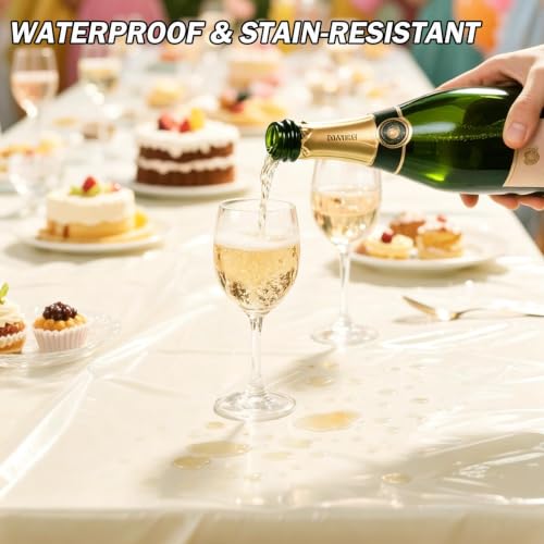 54 x 108 Inch Ivory Disposable Plastic Tablecloths - 2 Pack