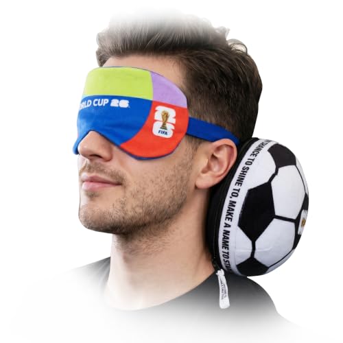FIFA World Cup 2026 Travel Neck Pillow & Eye Mask Set - White & Black