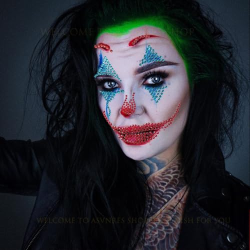 ASVNRES Clown Face Gems 3D Rhinestone Makeup Stickers for Halloween