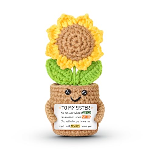 Handmade Mini Sunflower Crochet Gift for Sisters with Message Card
