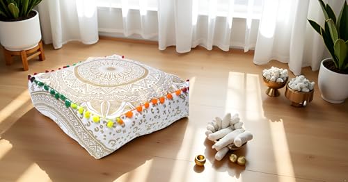 Mandala Floor Pillow Cover 16" – Cotton Meditation Cushion