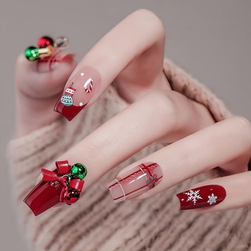 21Pcs Christmas Nail Art Charms 3D Alloy Bow and Bell Rhinestones for Winter Holidays DIY