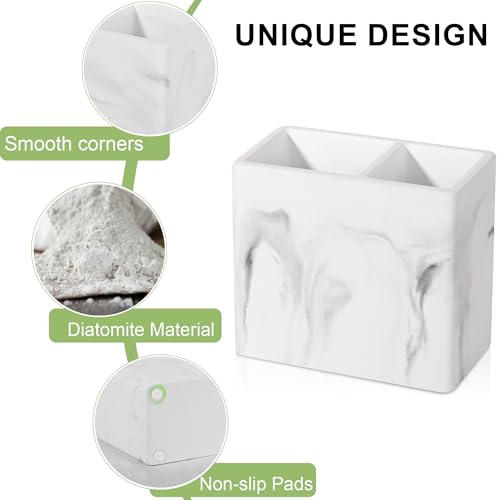 Diatomite Toothbrush Holder & Toothpaste Organizer - Marble White, Small