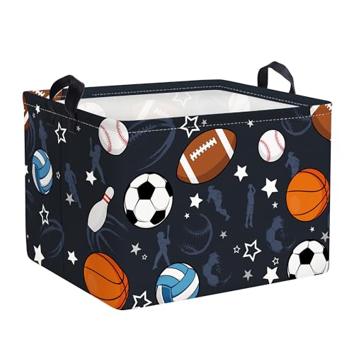 Clastyle Foldable Sports Ball Storage Basket for Boys Nursery Room