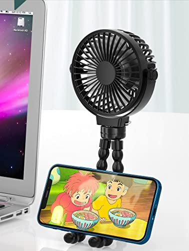 Portable Handheld Fan with Octopus Tripod - Black Personal Cooling Fan for Car Seat & Outdoor Use