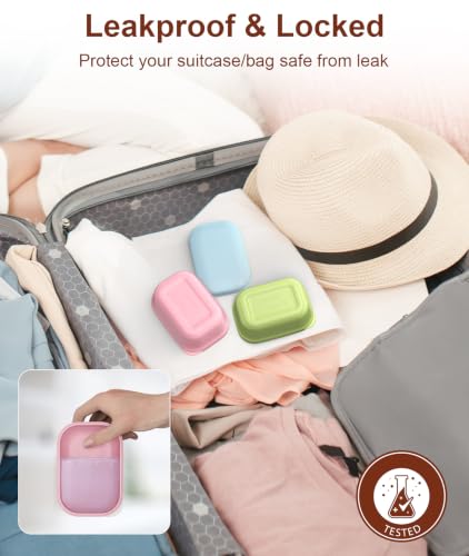 Quatish 3 Pack Leakproof Travel Soap Case - Pink, Green, Blue