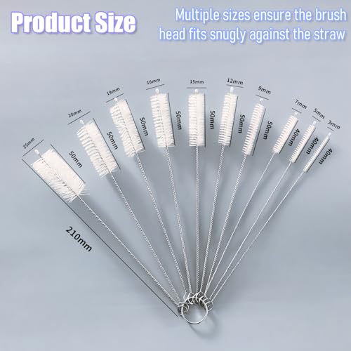 Bestac Straw Cleaner Brushes Set - 10 Multi-Size with Nylon Bristles & Stainless Steel Handle