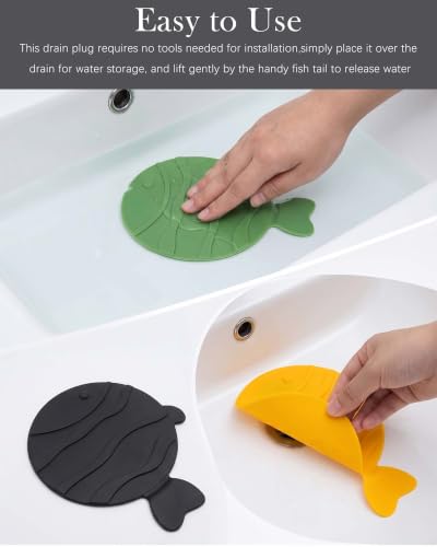 Fish Silicone Drain Stopper - 2 Pack, Suction Cup Cover for Bathtub & Sink