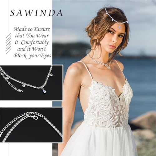 SAWINDA Silver Crystal Rhinestone Head Chain Wedding Hair Jewelry