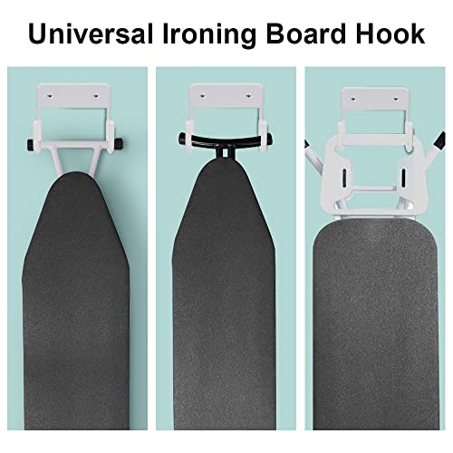 EXCLEN Wall-Mounted Ironing Board Holder - Durable White Steel Rack