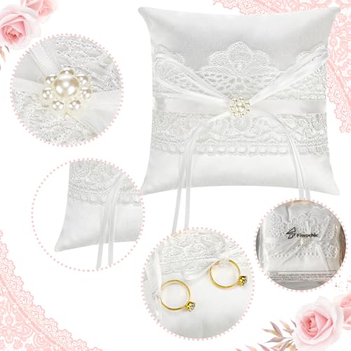 Elegant Ivory Satin Ring Bearer Pillow with Lace and Pearl Accent