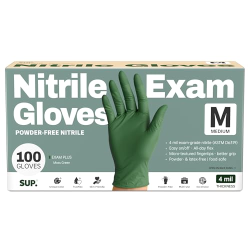 SUP Powder-Free Nitrile Exam Gloves - 100 Count Latex-Free for Food & Medical Use