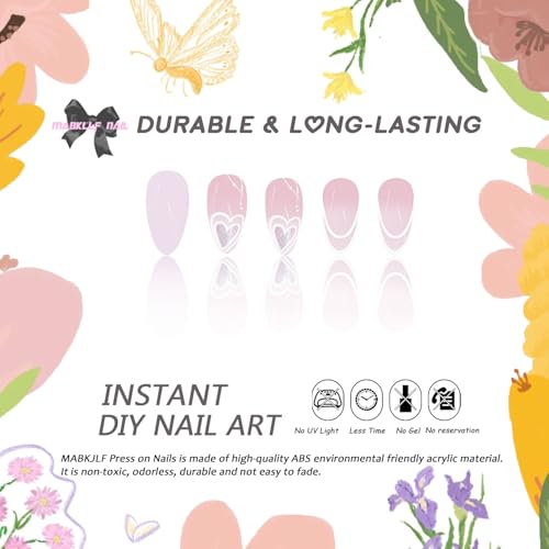 Valentine Press on Nails Medium Almond White French Tip Fake Nails