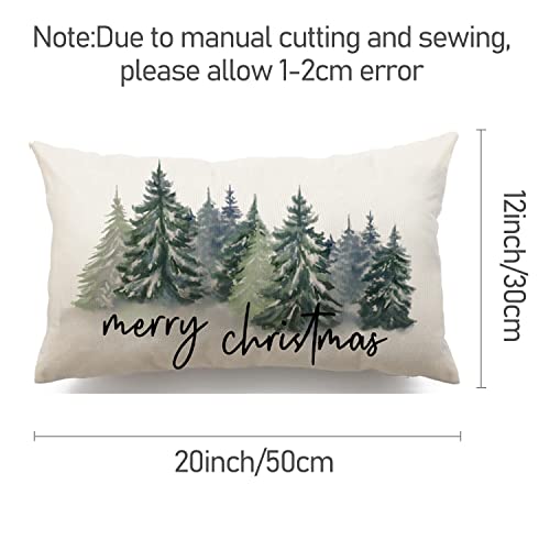 Rustic Christmas Pillow Cover 12x20, Dark Green Watercolor Forest Print