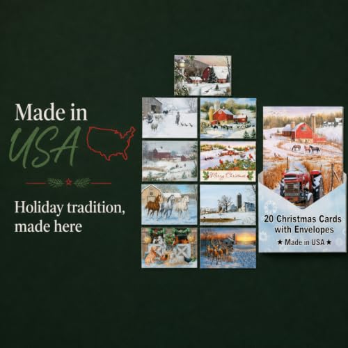 Vintage Christmas Cards Set with Envelopes - 20 Holiday Greeting Cards