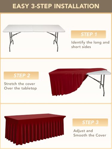 Red Elastic Fitted Table Cloth Skirt for 6FT Rectangle Tables - 6 Pack