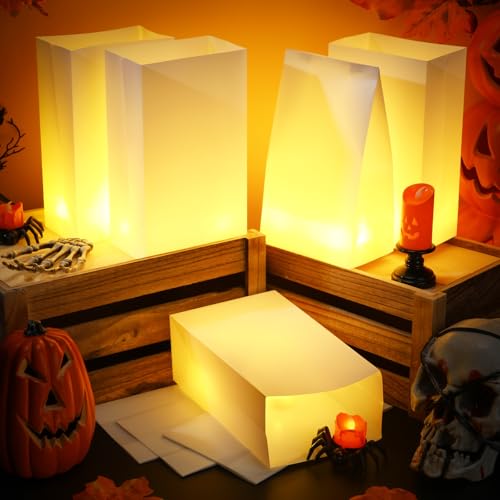 Christmas Plastic Luminaria Bags White Candle Lantern Set - 24 Pack