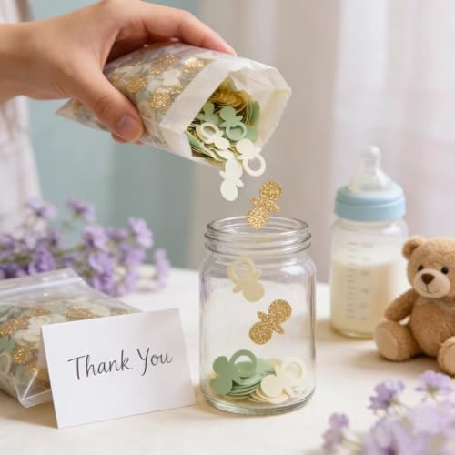 Sage Green Gold Pacifier Confetti - 200PCS Baby Shower Decor