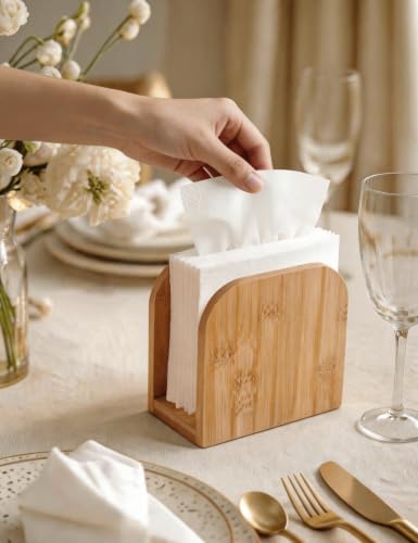 Eco-Friendly Bamboo Napkin Holder with Stable Base and Non-Slip Pads