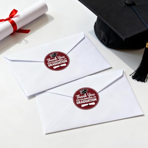 Graduation Thank You Stickers 2026 - 60Pcs Dark Red Self-Adhesive