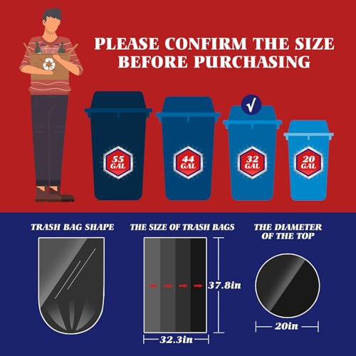 Teivio 30-33 Gallon Black Trash Bags - 40 Count, All Purpose