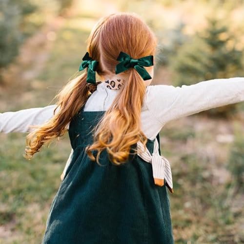 DEEKA Dark Green Velvet Hair Bows 4-Piece Set with Alligator Clips