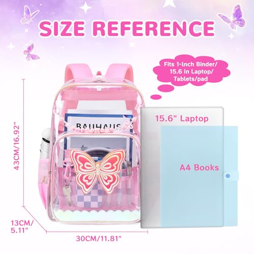 MUSEVOS Heavy Duty Clear Backpack for School Girls