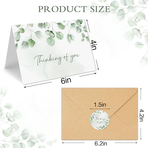 Thinking of You Cards with Envelopes - 24 Pack Watercolor Eucalyptus