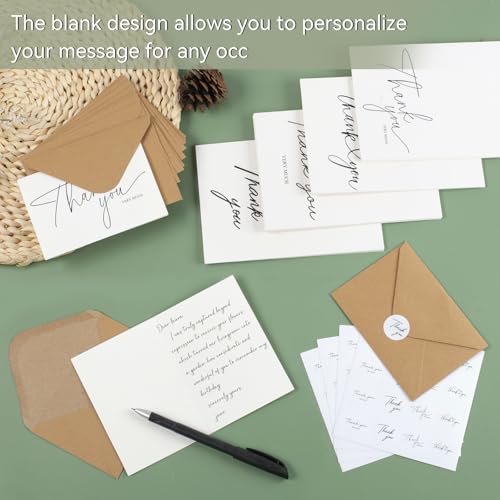 Azureal 52-Pack Thank You Cards with Envelopes & Stickers - 3.5x5 Inch Personalizable Notes for Weddings, Bridal Showers, Graduations & Business
