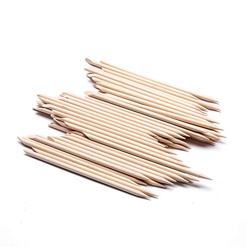 Borogo 100 Pcs Orange Wood Nail Sticks Double Sided Cuticle Pusher