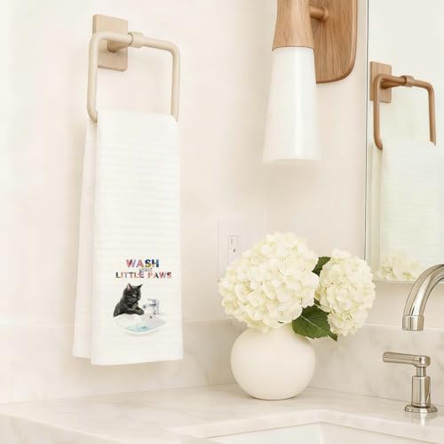 Cute Black Cat Hand Towels for Bathroom & Kitchen - 16x24 Inch Decorative Washcloths, Perfect for Cat Lovers & Gift-Giving