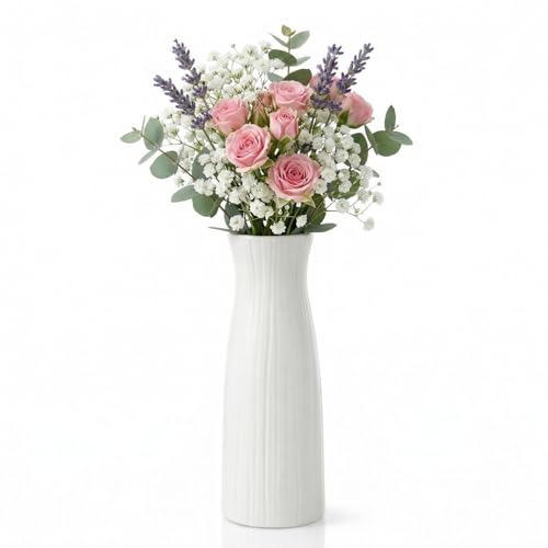 Unbreakable Plastic Vase for Flowers - Ceramic Look, 8.1 Inch Home Decor