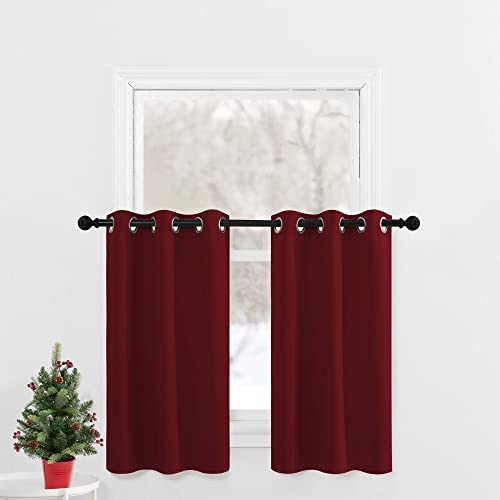 NICETOWN Burgundy Red Blackout Kitchen Window Curtains 42x36 in Pack of 2