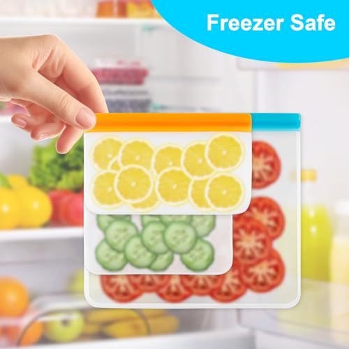 VUEKYN 12 Pack Reusable Silicone Freezer Bags - 4 Snack, 4 Sandwich, 4 Gallon