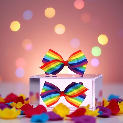 Rainbow Hair Bow Clips 4 Inch Ribbon Barrettes for Women and Girls