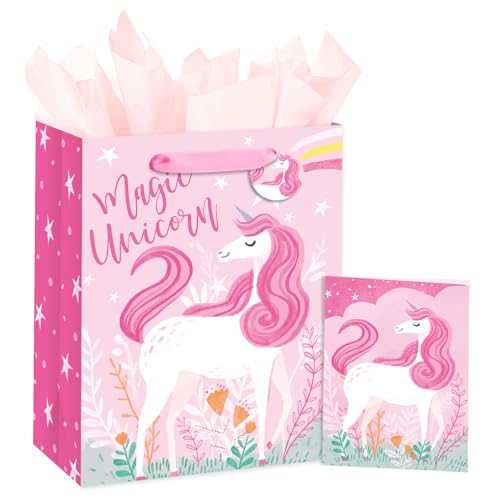 Loveinside Unicorn Gift Bag for Girls - Pink Magical Design, 10" x 5" x 13"