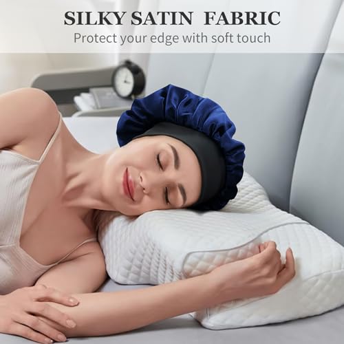 Satin Bonnet for Sleeping Adjustable Hair Cover with Tie Band