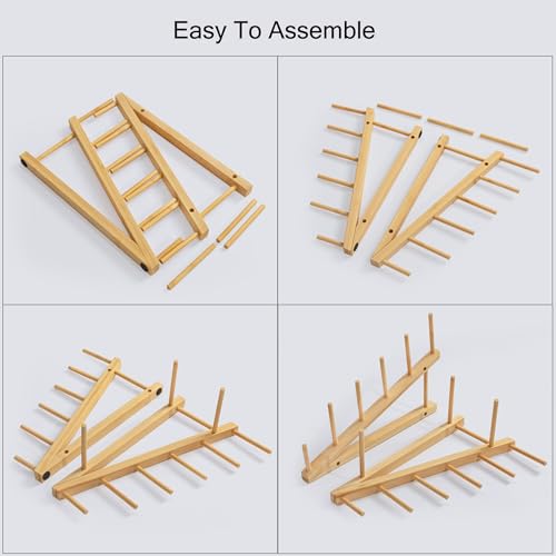 HBlife Bamboo Dish Drying Rack - 5 Slot Stepped Plate & Cup Organizer