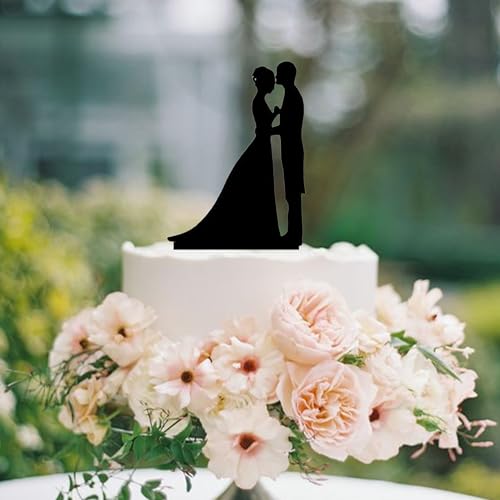 Black Mirrored Acrylic Bride & Groom Cake Topper for Weddings