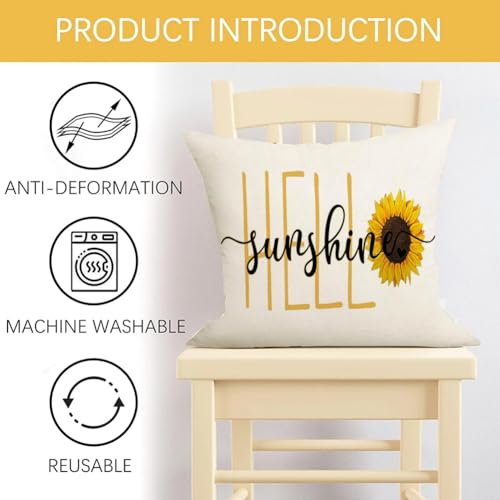 Hello Sunshine Sunflower Decorative Throw Pillow Cover 18x18