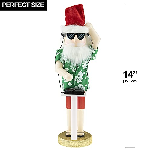 Decorative Wooden Nutcracker Santa - 14 Inch Traditional Christmas Ornament - Dj Santa Variation