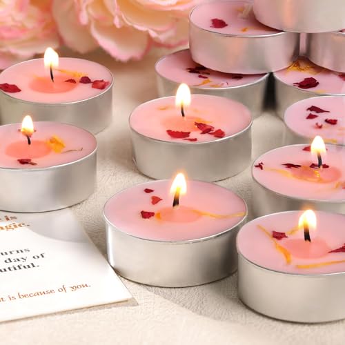 HAVITI Rose Scented Tealight Candles - 15 Pack, 4-Hour Smokeless Palm Wax