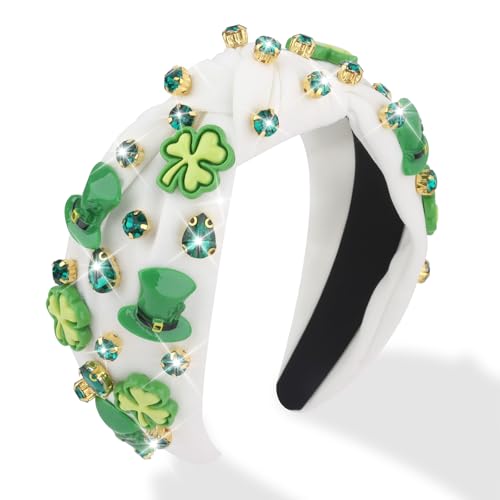 St. Patrick's Day Knotted Headband with Shamrock Rhinestones