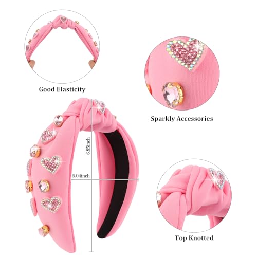 Valentine Rhinestone Heart Knotted Headband for Women Pink Hair Accessory