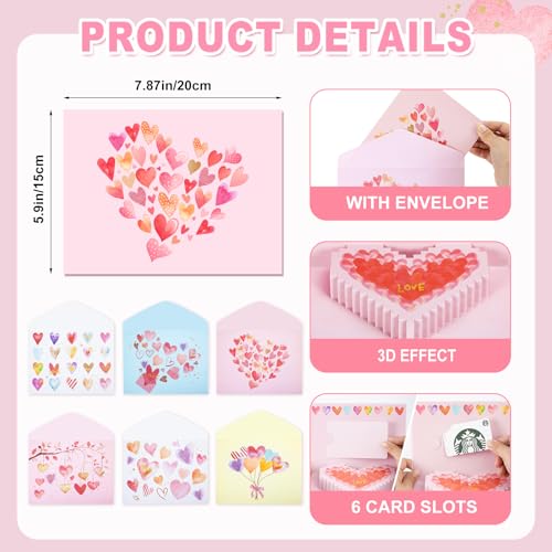 6 Valentine's Day 3D Greeting Card Holders with Envelopes
