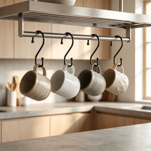 Heavy Duty S Hooks - 12 Pack Reversible Metal Hooks for Kitchen, Bathroom, Garden