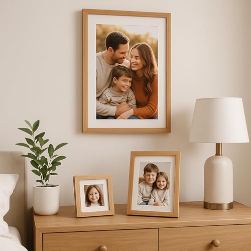 Beige Puthiac 6x6 Solid Oak Picture Frame with 4x4 Mat, Natural Wood Finish