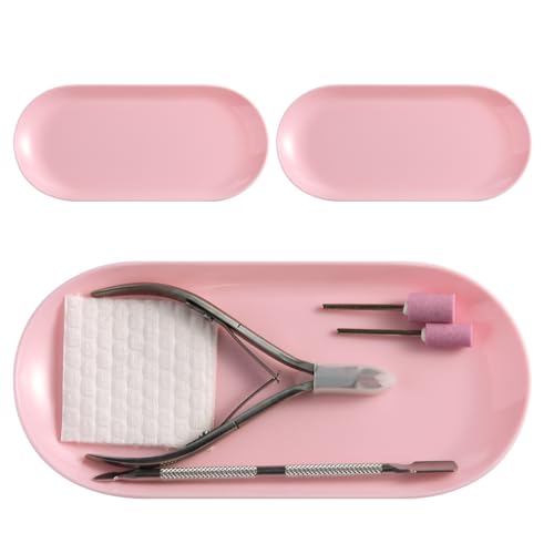 FSpronail 3Pcs Oval Plastic Manicure Tools Storage Tray Pink Nail Organizer